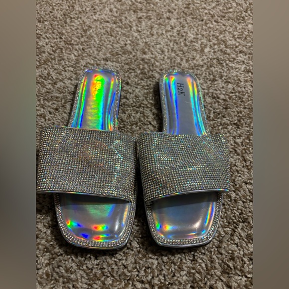 Iridescent Rhinestone Slide Sandals - Picture 1 of 3